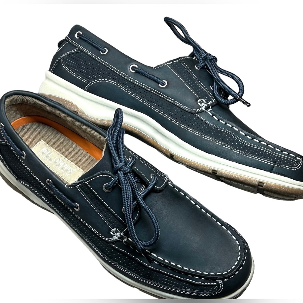 Authentic Reel Legends Men’s Boat Shoes Skipper Navy Blue Leather US Size 11M